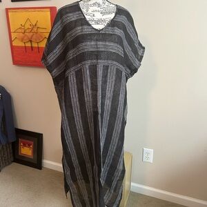 Eileen Fisher Black and Gray Striped Maxi Dress